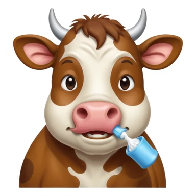 A cow brushing its teeth, looking sleepy and drowsy, portrait, bust up sticker