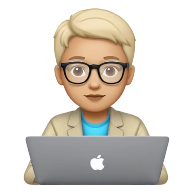 An emoji of a person with a laptop wearing glasses and with a slight neon glow sticker