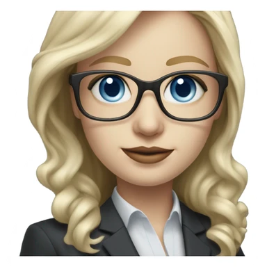 Elegant pale blonde woman with glasses in a suit working, hyper realistic with blue eyes  sticker
