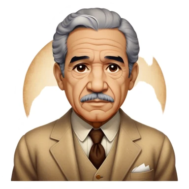 Cinematic Realistic Gabriel García Márquez Portrait Emoji, depicted as a visionary writer with a contemplative gaze in period attire, rendered with rich textures and warm literary lighting that captures his magical realism legacy. sticker
