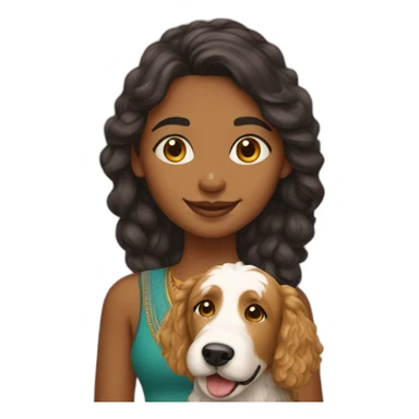 Indian girl with her golden doodle dog sticker
