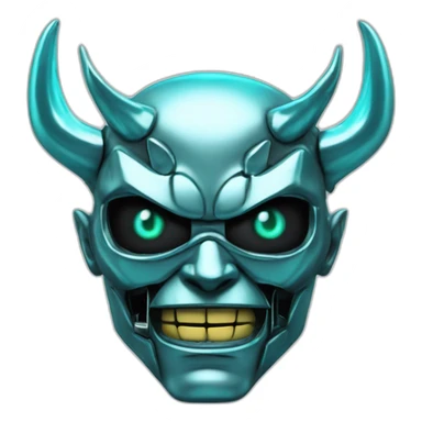 chrome demon with aquamarine lazer eyes and letter B on the face, 3d, portrait, black background sticker