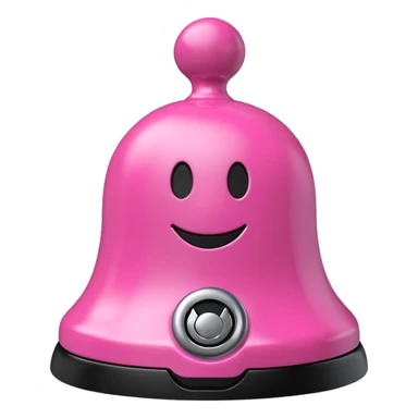 pink call bell with black base and silver push knob on top and with smiley face on it sticker