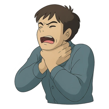 ghibli style man choking himself with his hands, no background sticker