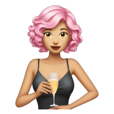 pink hair woman drinking champagne in a dress sticker