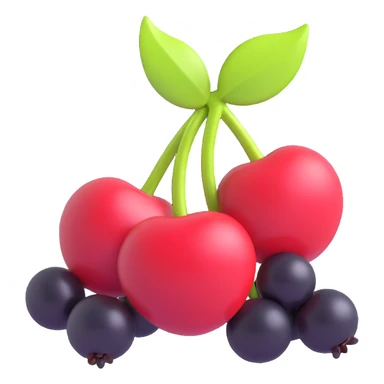 Make the cherry antipy as volumetric as possible, add expressive lighting and shading, change the color of the berries to black, in a modern 3D iOS style with a clean background. sticker