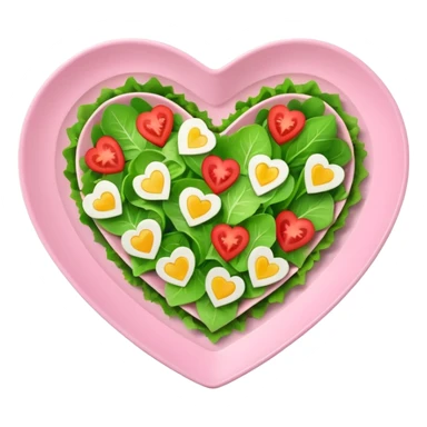 green salad in a light pink heart shaped plate sticker