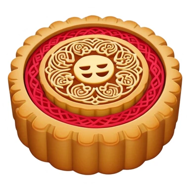 Chinese mooncake with pattern on top for Mid-Autumn Festival, simplified emoji style with bold outlines and bright colors, cartoon style Yue Bing dessert sticker