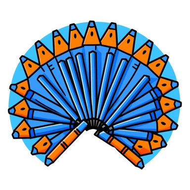 Eleven blue crayons of different shades arranged in a fan pattern sticker