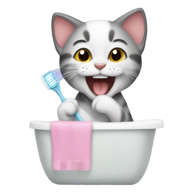The kitten is brushing its teeth. sticker