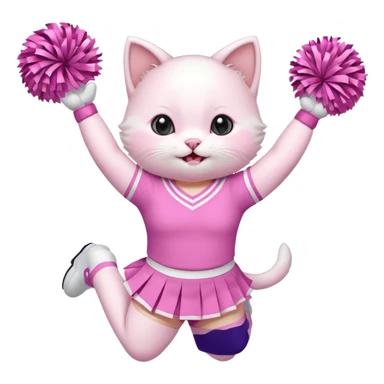 A cute chubby white kitten cheerleader in pastel uniform jumping in cheer pose. sticker