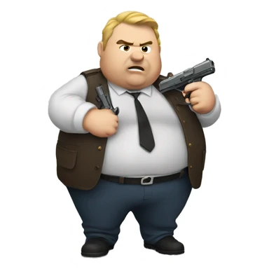 fat guy holding a pistol sticker