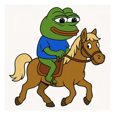 create a pepe riding horse, white background sticker