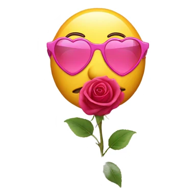 Emoji with pink heart glasses holding a rose sticker
