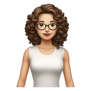 Femme blanche, brune, cheveux longs bouclés, lunettes rose pâle sticker
