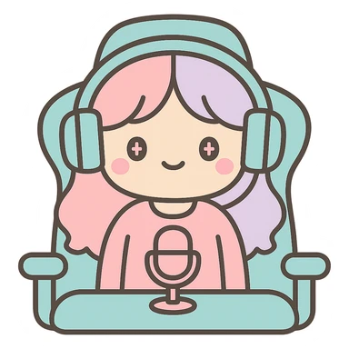 Make the streamer a female with headphones and a gaming chair in kawaii style. Remove the background. sticker