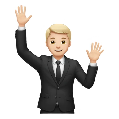 white man in formal suit throws up his hands sticker