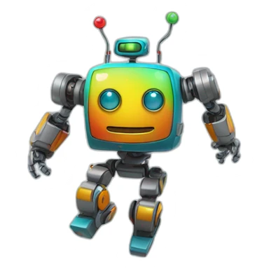 a cheerful multi-colored jumping robot sticker