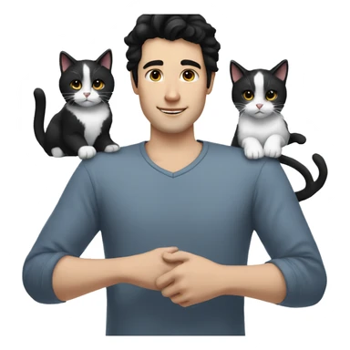 white Guy with black hair, pinch and two black and white cats sticker