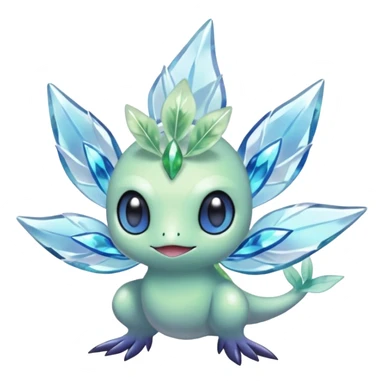 elemental icy floral ethereal glacial Axew-Rufflet-Brionne-Celebi-Pokémon-Fakémon-hybrid-creature sticker