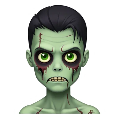 brunette zombie boy with horror green skin and long black hair sticker