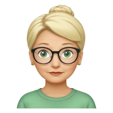 older teacher with blonde bun green eyes and glasses sticker