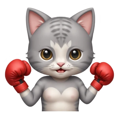 Very Happy cute Gray baby girl kitten boxing  sticker