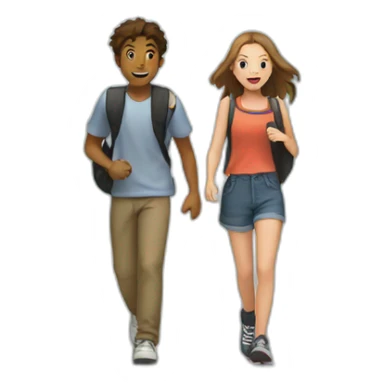 2 teenagers in town including one who stops in the middle of the road to catch a Pokemon sticker