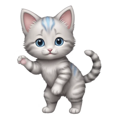 Cute blue eyed gray baby girl kitten standing on back legs sticker