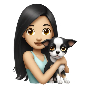 long black hair Thai girl with Chihuahua black and white. sticker