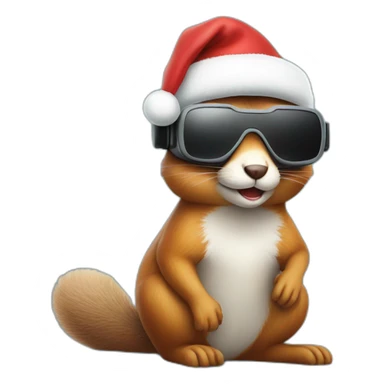 sitting christmas squirel wearing vr glasses sticker