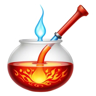 Glassblowing and casting icon, molten glass being shaped with blowpipe, glass piece in the mold, glowing red-hot surface, intricate patterns forming, minimalistic style, clean lines, transparent background. sticker