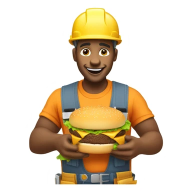 Construction worker eating a cheeseburger sticker