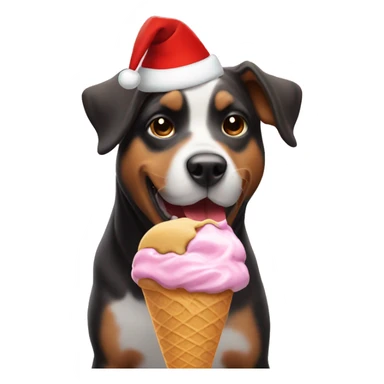 dog eating ice cream with a Christmas hat  sticker