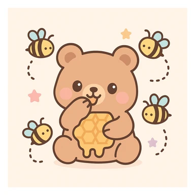 bear eating honeycomb with bees flying around sticker