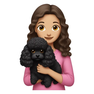 Brunette long hair girl , in pink top holding a black toy poodle sticker