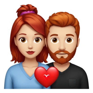 👩🏼‍❤️‍👨🏽 Something like this, but make the guy more lighter and give the girl a bit more red hair like ginger style make the guy have dark brown hair, same with the beard and add a heart in the middle above us make the guy have brunette beard and hair sticker