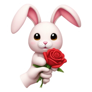 pastel pink plushie bunny holding red rose sticker