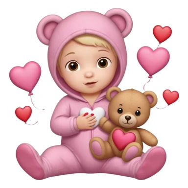 baby on a paper background with valentines day decor sticker