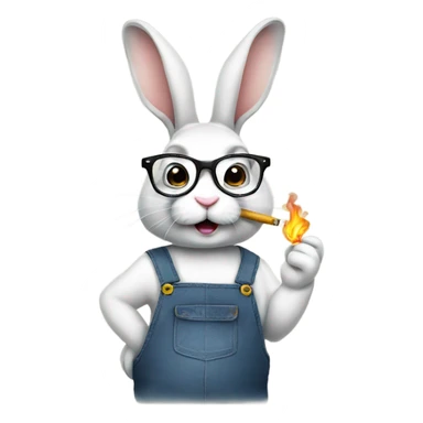 Rabbit wearing overalls and glasses and smoking a cigarette  sticker