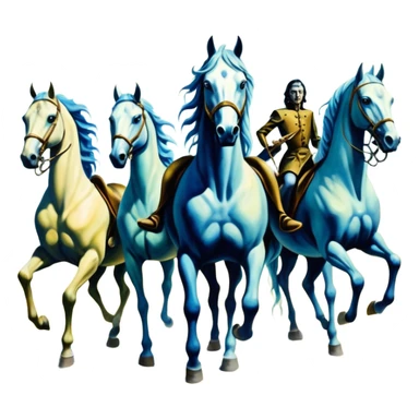 cinematic ultra HD, mysterios style, oil paint - The Four Horsemen of the Apocalypse in the artistic style of Salvador Dali sticker
