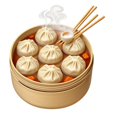 Xiaolongbao soup dumplings, steaming Chinese food, simple emoji style sticker