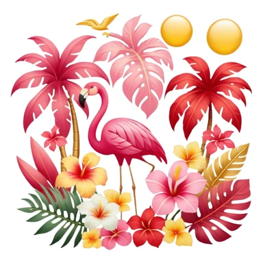 Romantic pink-red-gold-yellow-white pastel lush tropical exotic aesthetic sticker