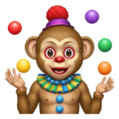 Monkey clown juggling balls, half body sticker