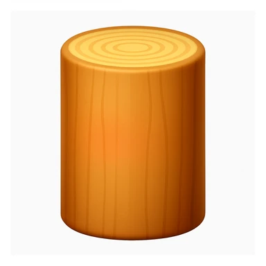 Create an emoji of a log exactly like the reference image but without the face and arms. The style should be iOS emoji style with a smooth, shiny wood texture and the log should be upright. Add a slight blush to the log. sticker