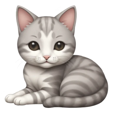 1 grey and white small cat with its eyes closed lying down leaning on its elbow with its paw curled under his head holding it up sticker