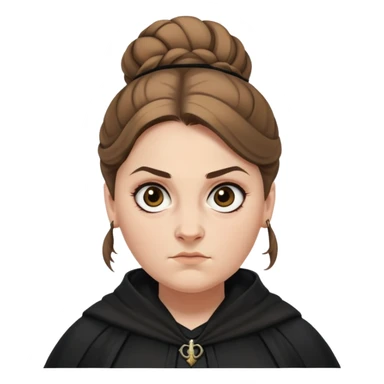 Alecto Carrow in harry potter, a white fat woman , one knot bun light brown hair, look evil, black cloak sticker