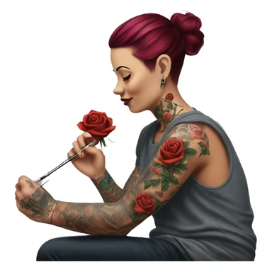 Tattoo artist tattooing a rose sticker