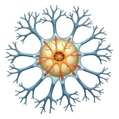 A scientificallu accurate nerve cell with the 3 main components, dendrites, axon and cell body. sticker