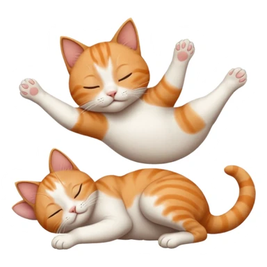ginger and white small cat eyes closed lying down upside down with paws stretched out in different directions sticker